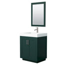 Wyndham Miranda 30" Single Bathroom Vanity In Green 4" Thick Matte White Solid Surface Countertop Integrated Sink Brushed Nickel Trim 24" Mirror WCF292930SGEK4INTM24