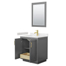 Wyndham Miranda 30" Single Bathroom Vanity In Dark Gray Light-Vein Carrara Cultured Marble Countertop Undermount Square Sink Brushed Gold Trim 24" Mirror WCF292930SGGC2UNSM24