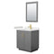 Wyndham Miranda 30" Single Bathroom Vanity In Dark Gray Light-Vein Carrara Cultured Marble Countertop Undermount Square Sink Brushed Gold Trim 24" Mirror WCF292930SGGC2UNSM24