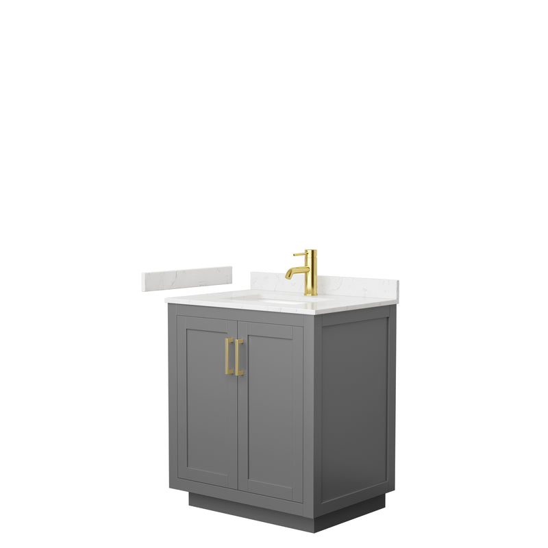 Wyndham Miranda 30" Single Bathroom Vanity In Dark Gray Light-Vein Carrara Cultured Marble Countertop Undermount Square Sink Brushed Gold Trim WCF292930SGGC2UNSMXX