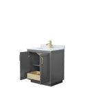 Wyndham Miranda 30" Single Bathroom Vanity In Dark Gray White Carrara Marble Countertop Undermount Square Sink Brushed Gold Trim WCF292930SGGCMUNSMXX