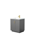 Wyndham Miranda 30" Single Bathroom Vanity In Dark Gray 1.25" Thick Matte White Solid Surface Countertop Integrated Sink Brushed Gold Trim WCF292930SGGK1INTMXX