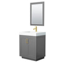 Wyndham Miranda 30" Single Bathroom Vanity In Dark Gray 4" Thick Matte White Solid Surface Countertop Integrated Sink Brushed Gold Trim 24" Mirror WCF292930SGGK4INTM24