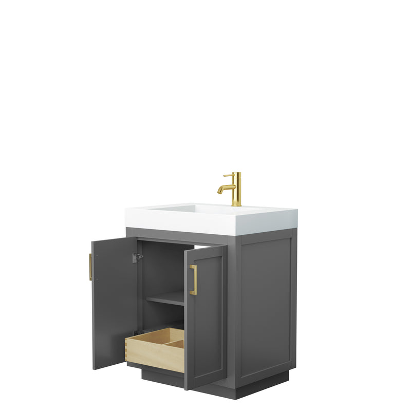 Wyndham Miranda 30" Single Bathroom Vanity In Dark Gray 4" Thick Matte White Solid Surface Countertop Integrated Sink Brushed Gold Trim WCF292930SGGK4INTMXX