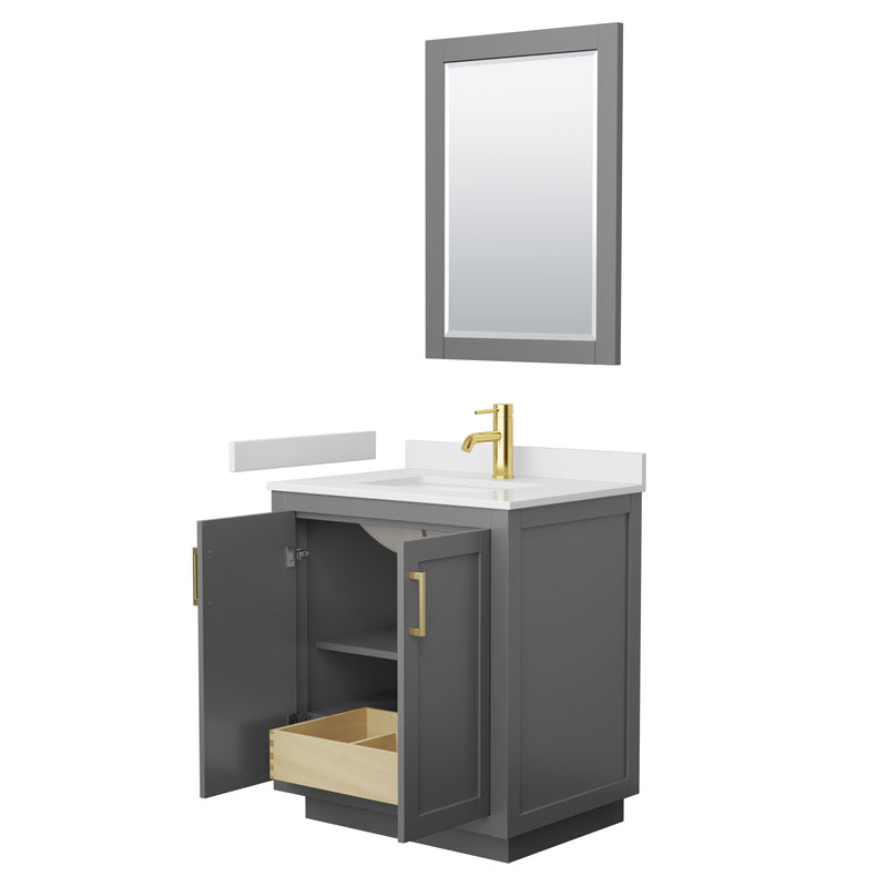 Wyndham Miranda 30" Single Bathroom Vanity In Dark Gray White Cultured Marble Countertop Undermount Square Sink Brushed Gold Trim 24" Mirror WCF292930SGGWCUNSM24