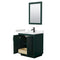 Wyndham Miranda 30" Single Bathroom Vanity In Green Light-Vein Carrara Cultured Marble Countertop Undermount Square Sink Matte Black Trim 24" Mirror WCF292930SGKC2UNSM24