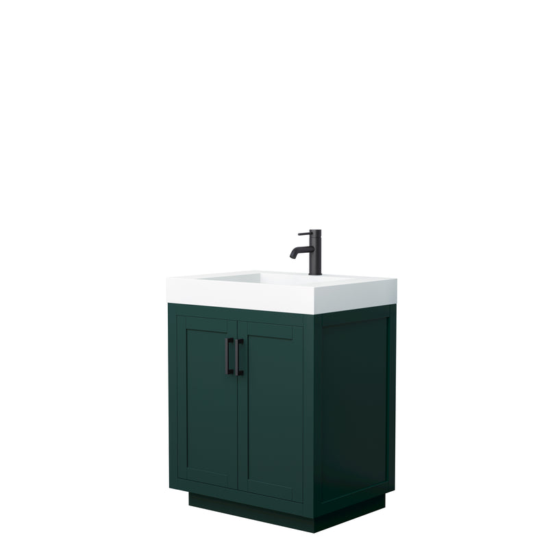 Wyndham Miranda 30" Single Bathroom Vanity In Green 4" Thick Matte White Solid Surface Countertop Integrated Sink Matte Black Trim WCF292930SGKK4INTMXX