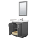 Wyndham Miranda 30" Single Bathroom Vanity In Dark Gray Light-Vein Carrara Cultured Marble Countertop Undermount Square Sink Brushed Nickel Trim 24" Mirror WCF292930SKGC2UNSM24