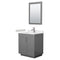 Wyndham Miranda 30" Single Bathroom Vanity In Dark Gray Light-Vein Carrara Cultured Marble Countertop Undermount Square Sink Brushed Nickel Trim 24" Mirror WCF292930SKGC2UNSM24