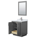 Wyndham Miranda 30" Single Bathroom Vanity In Dark Gray White Carrara Marble Countertop Undermount Square Sink Brushed Nickel Trim 24" Mirror WCF292930SKGCMUNSM24