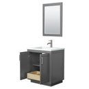 Wyndham Miranda 30" Single Bathroom Vanity In Dark Gray 1.25" Thick Matte White Solid Surface Countertop Integrated Sink Brushed Nickel Trim 24" Mirror WCF292930SKGK1INTM24