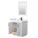 Wyndham Miranda 30" Single Bathroom Vanity In White Light-Vein Carrara Cultured Marble Countertop Undermount Square Sink Matte Black Trim 24" Mirror WCF292930SWBC2UNSM24