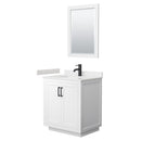 Wyndham Miranda 30" Single Bathroom Vanity In White Light-Vein Carrara Cultured Marble Countertop Undermount Square Sink Matte Black Trim 24" Mirror WCF292930SWBC2UNSM24