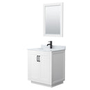 Wyndham Miranda 30" Single Bathroom Vanity In White White Carrara Marble Countertop Undermount Square Sink Matte Black Trim 24" Mirror WCF292930SWBCMUNSM24