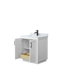 Wyndham Miranda 30" Single Bathroom Vanity In White White Carrara Marble Countertop Undermount Square Sink Matte Black Trim WCF292930SWBCMUNSMXX