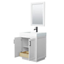 Wyndham Miranda 30" Single Bathroom Vanity In White 4" Thick Matte White Solid Surface Countertop Integrated Sink Matte Black Trim 24" Mirror WCF292930SWBK4INTM24