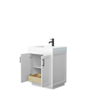 Wyndham Miranda 30" Single Bathroom Vanity In White 4" Thick Matte White Solid Surface Countertop Integrated Sink Matte Black Trim WCF292930SWBK4INTMXX