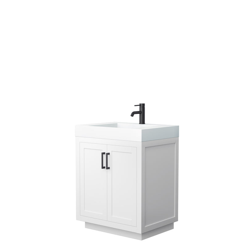 Wyndham Miranda 30" Single Bathroom Vanity In White 4" Thick Matte White Solid Surface Countertop Integrated Sink Matte Black Trim WCF292930SWBK4INTMXX