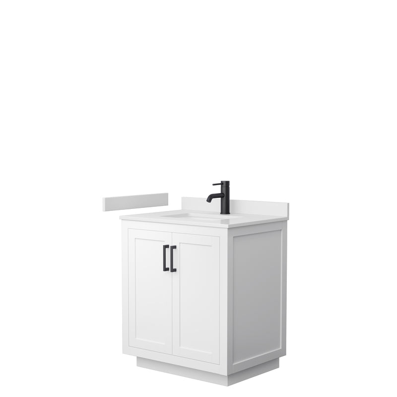 Wyndham Miranda 30" Single Bathroom Vanity In White White Cultured Marble Countertop Undermount Square Sink Matte Black Trim WCF292930SWBWCUNSMXX