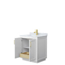 Wyndham Miranda 30" Single Bathroom Vanity In White White Carrara Marble Countertop Undermount Square Sink Brushed Gold Trim WCF292930SWGCMUNSMXX