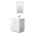 Wyndham Miranda 30" Single Bathroom Vanity In White 1.25" Thick Matte White Solid Surface Countertop Integrated Sink Brushed Gold Trim 24" Mirror WCF292930SWGK1INTM24