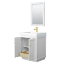 Wyndham Miranda 30" Single Bathroom Vanity In White 4" Thick Matte White Solid Surface Countertop Integrated Sink Brushed Gold Trim 24" Mirror WCF292930SWGK4INTM24