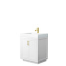 Wyndham Miranda 30" Single Bathroom Vanity In White 4" Thick Matte White Solid Surface Countertop Integrated Sink Brushed Gold Trim WCF292930SWGK4INTMXX