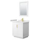 Wyndham Miranda 30" Single Bathroom Vanity In White White Cultured Marble Countertop Undermount Square Sink Brushed Gold Trim 24" Mirror WCF292930SWGWCUNSM24