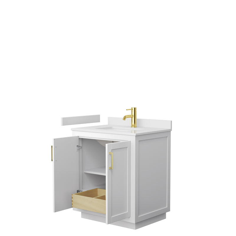 Wyndham Miranda 30" Single Bathroom Vanity In White White Cultured Marble Countertop Undermount Square Sink Brushed Gold Trim WCF292930SWGWCUNSMXX