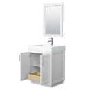 Wyndham Miranda 30" Single Bathroom Vanity In White 4" Thick Matte White Solid Surface Countertop Integrated Sink Brushed Nickel Trim 24" Mirror WCF292930SWHK4INTM24