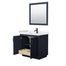 Wyndham Miranda 36" Single Bathroom Vanity In Dark Blue White Cultured Marble Countertop Undermount Square Sink Black Trims and 34" Mirror WCF292936SBBWCUNSM34