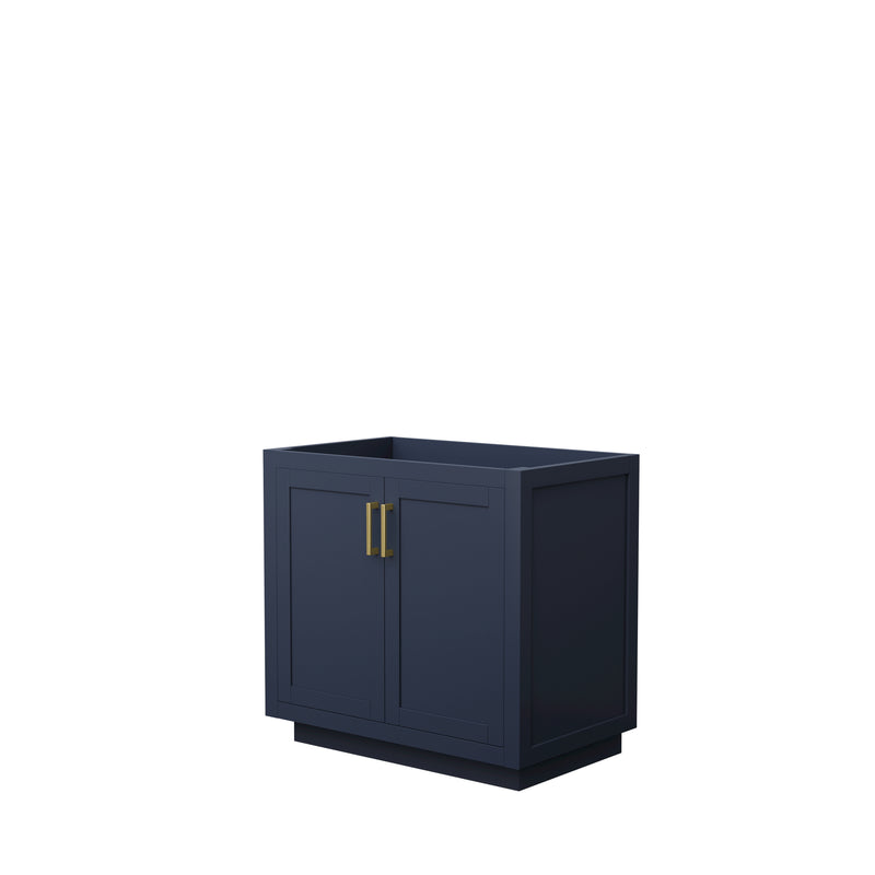 Wyndham Miranda 36" Single Bathroom Vanity In Dark Blue No Countertop No Sink Brushed Gold Trims And No Mirror WCF292936SBLCXSXXMXX