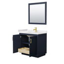 Wyndham Miranda 36" Single Bathroom Vanity In Dark Blue White Cultured Marble Countertop Undermount Square Sink Brushed Gold Trims and 34" Mirror WCF292936SBLWCUNSM34