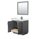 Wyndham Miranda 36" Single Bathroom Vanity In Dark Gray Light-Vein Carrara Cultured Marble Countertop Undermount Square Sink Black Trims and 34" Mirror WCF292936SGBC2UNSM34