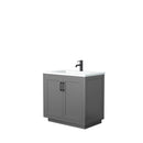 Wyndham Miranda 36" Single Bathroom Vanity In Dark Gray Matte White Solid Surface In 1.25" Thickness Integrated Sink Black Trims And No Mirror WCF292936SGBK1INTMXX