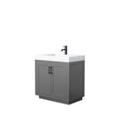 Wyndham Miranda 36" Single Bathroom Vanity In Dark Gray Matte White Solid Surface In 4" Thickness Integrated Sink Black Trims And No Mirror WCF292936SGBK4INTMXX