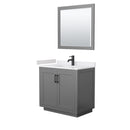 Wyndham Miranda 36" Single Bathroom Vanity In Dark Gray White Cultured Marble Countertop Undermount Square Sink Black Trims And 34" Mirror WCF292936SGBWCUNSM34