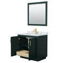 Wyndham Miranda 36" Single Bathroom Vanity In Green White Carrara Marble Countertop Undermount Square Sink Brushed Gold Trim 34" Mirror WCF292936SGDCMUNSM34