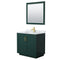 Wyndham Miranda 36" Single Bathroom Vanity In Green White Carrara Marble Countertop Undermount Square Sink Brushed Gold Trim 34" Mirror WCF292936SGDCMUNSM34