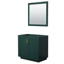 Wyndham Miranda 36" Single Bathroom Vanity In Green No Countertop No Sink Brushed Gold Trim 34" Mirror WCF292936SGDCXSXXM34