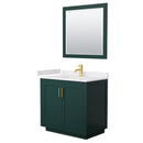 Wyndham Miranda 36" Single Bathroom Vanity In Green White Cultured Marble Countertop Undermount Square Sink Brushed Gold Trim 34" Mirror WCF292936SGDWCUNSM34