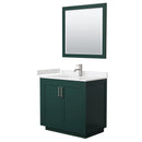 Wyndham Miranda 36" Single Bathroom Vanity In Green Light-Vein Carrara Cultured Marble Countertop Undermount Square Sink Brushed Nickel Trim 34" Mirror WCF292936SGEC2UNSM34