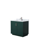 Wyndham Miranda 36" Single Bathroom Vanity In Green White Carrara Marble Countertop Undermount Square Sink Brushed Nickel Trim WCF292936SGECMUNSMXX