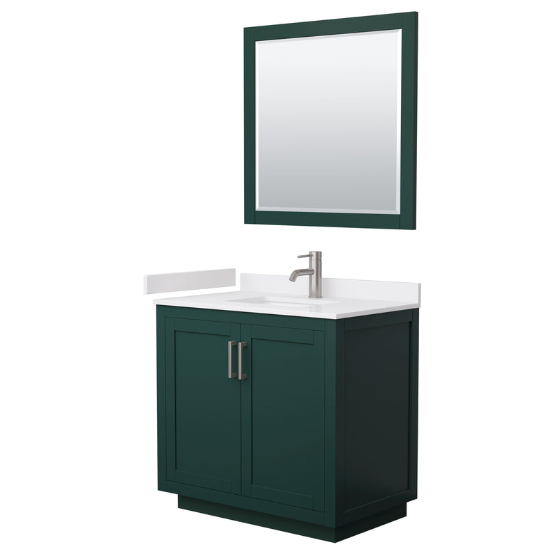 Wyndham Miranda 36" Single Bathroom Vanity In Green White Cultured Marble Countertop Undermount Square Sink Brushed Nickel Trim 34" Mirror WCF292936SGEWCUNSM34