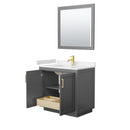 Wyndham Miranda 36" Single Bathroom Vanity In Dark Gray Light-Vein Carrara Cultured Marble Countertop Undermount Square Sink Brushed Gold Trims and 34" Mirr WCF292936SGGC2UNSM34