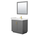 Wyndham Miranda 36" Single Bathroom Vanity In Dark Gray Light-Vein Carrara Cultured Marble Countertop Undermount Square Sink Brushed Gold Trims And 34" Mirr WCF292936SGGC2UNSM34