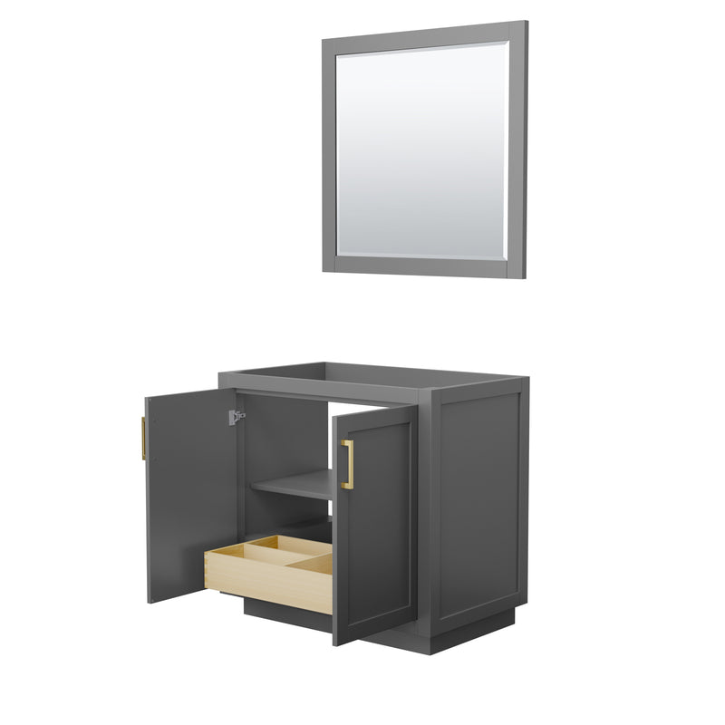 Wyndham Miranda 36" Single Bathroom Vanity In Dark Gray No Countertop No Sink Brushed Gold Trims and 34" Mirror WCF292936SGGCXSXXM34