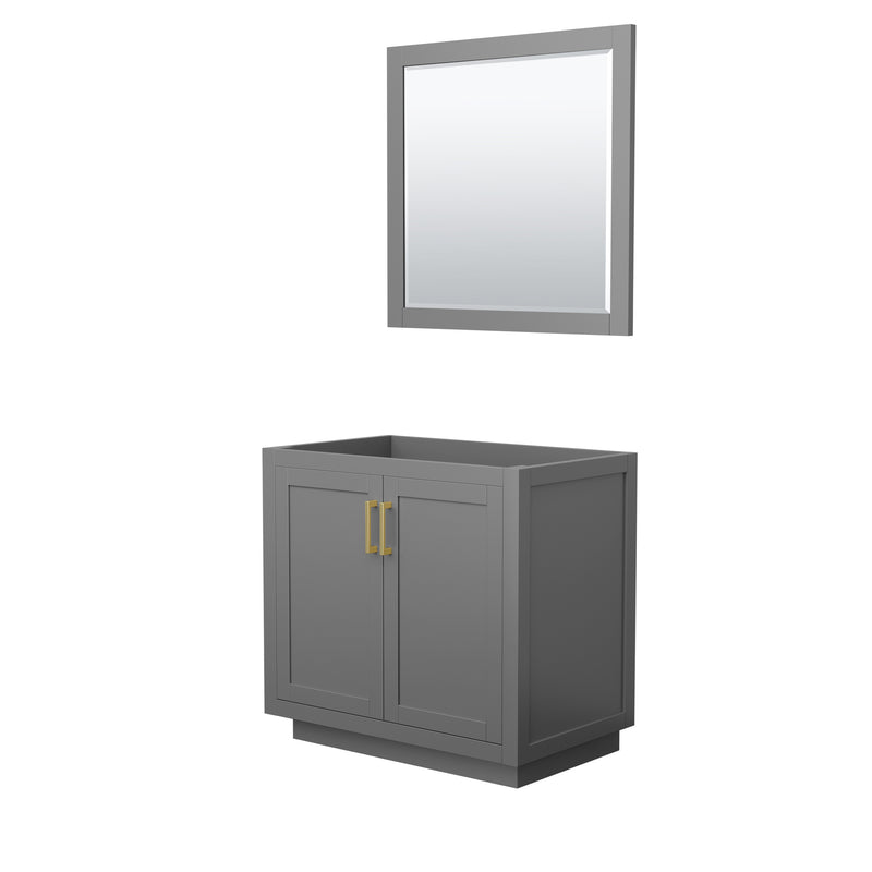 Wyndham Miranda 36" Single Bathroom Vanity In Dark Gray No Countertop No Sink Brushed Gold Trims And 34" Mirror WCF292936SGGCXSXXM34