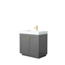 Wyndham Miranda 36" Single Bathroom Vanity In Dark Gray Matte White Solid Surface In 4" Thickness Integrated Sink Brushed Gold Trims And No Mirror WCF292936SGGK4INTMXX