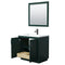 Wyndham Miranda 36" Single Bathroom Vanity In Green 1.25" Thick Matte White Solid Surface Countertop Integrated Sink Matte Black Trim 34" Mirror WCF292936SGKK1INTM34